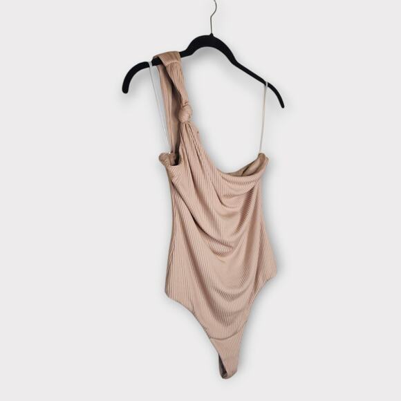 Privacy Please Womens Ribbed One Shoulder Bodysuit Tan Nude M Elegant Minimal - Picture 3 of 8